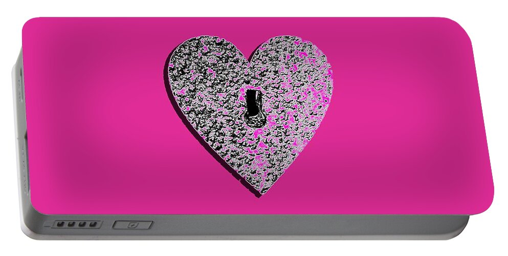 Heart Portable Battery Charger featuring the photograph Heart Shaped Lock Pink .png by Al Powell Photography USA