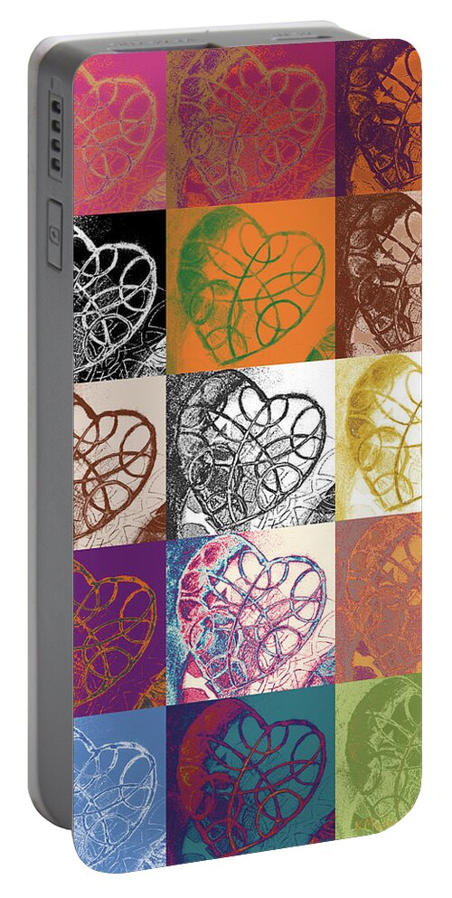 Hearts Portable Battery Charger featuring the digital art Heart to Heart Rendition 5x3 equals 15 by Kerryn Madsen-Pietsch