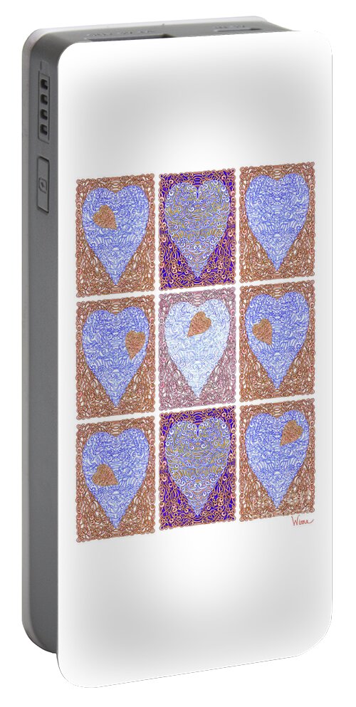 Lise Winne Portable Battery Charger featuring the digital art Hearts Within Hearts In Copper and Blue by Lise Winne