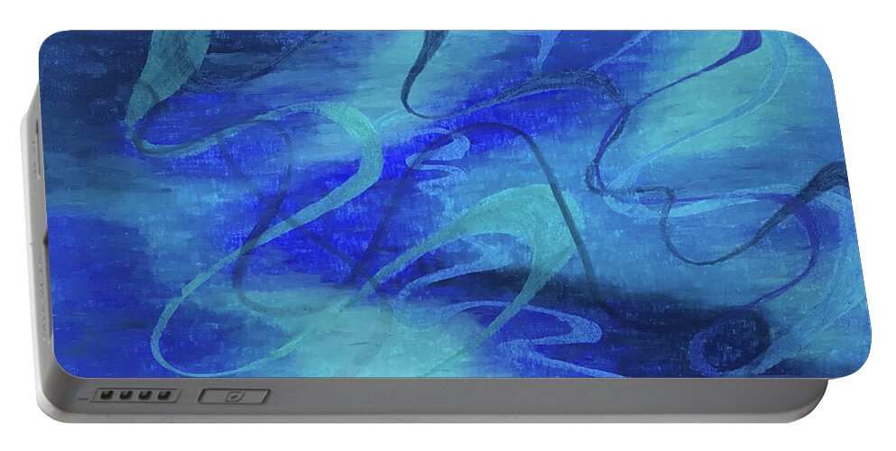 Abstract Portable Battery Charger featuring the painting Heartsong Blue 1 by Annette M Stevenson