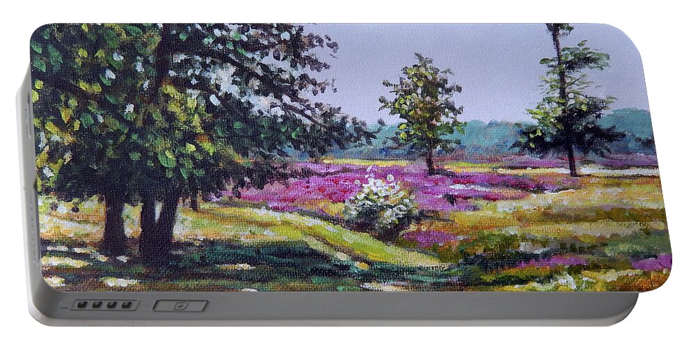 Heather Portable Battery Charger featuring the painting Heather and Marshland by Arie Van der Wijst