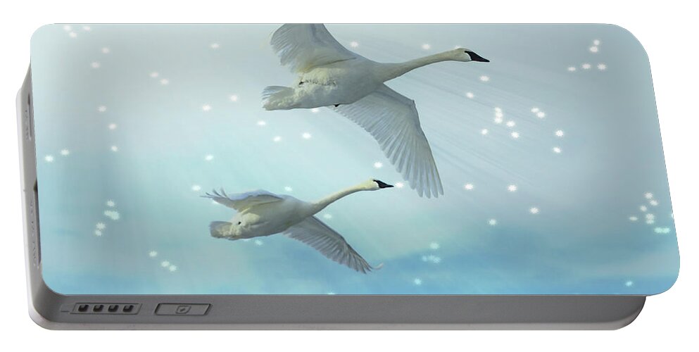 Swans Portable Battery Charger featuring the photograph Heavenly Swan Flight by Patti Deters