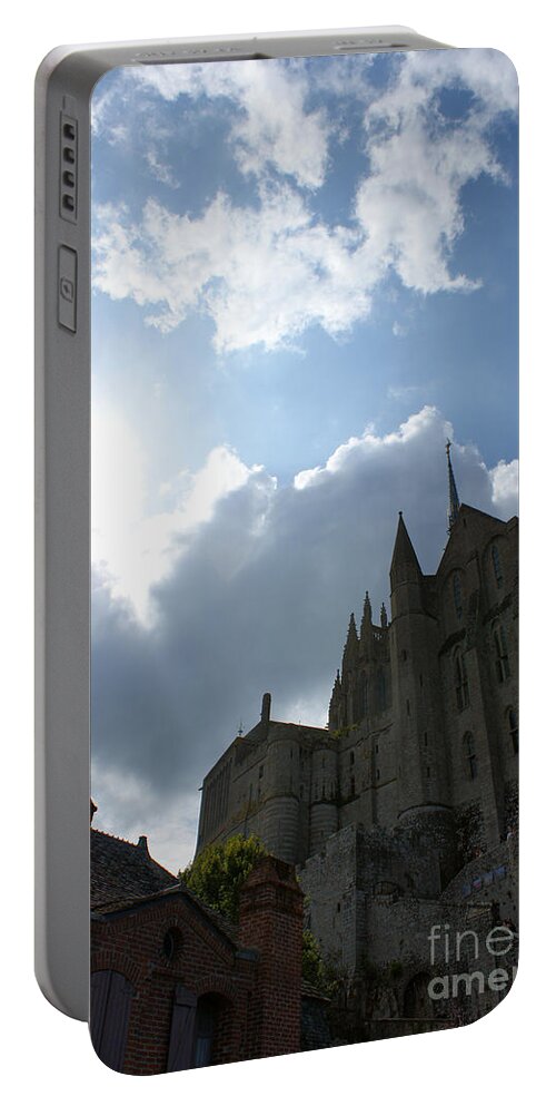 Sky Portable Battery Charger featuring the photograph Heavens above Mont St. Michel Abbey by Christine Jepsen