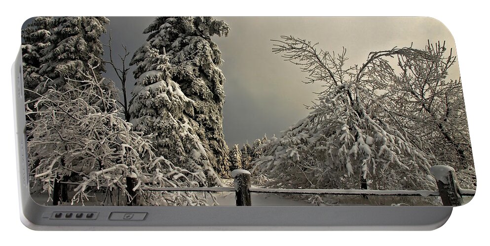 Snow Portable Battery Charger featuring the photograph Heavy Laden by Lois Bryan