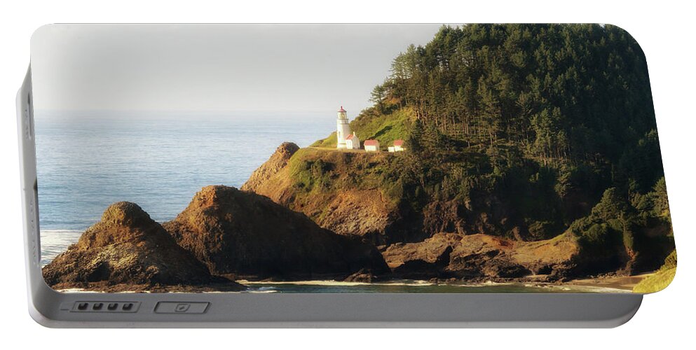 Rocks Portable Battery Charger featuring the photograph Heceta Head Lighthouse by Michael Hope