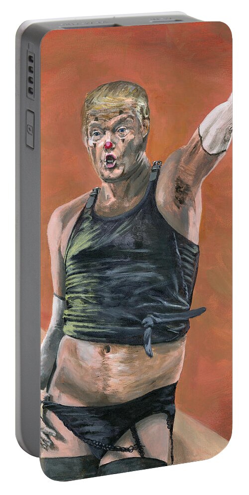 Clown Portable Battery Charger featuring the painting Heil Trumpf by Matthew Mezo