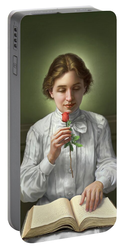 Helen Keller Portable Battery Charger featuring the digital art Helen Keller by Mark Fredrickson