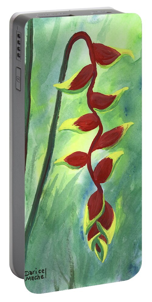Tropical Portable Battery Charger featuring the painting Heliconia by Darice Machel McGuire