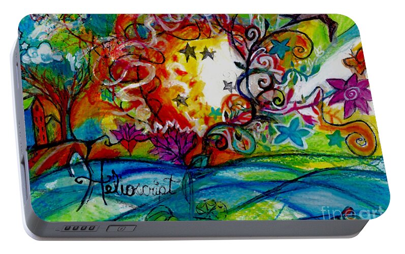 Helios Portable Battery Charger featuring the painting Helios and Ophelia by Genevieve Esson