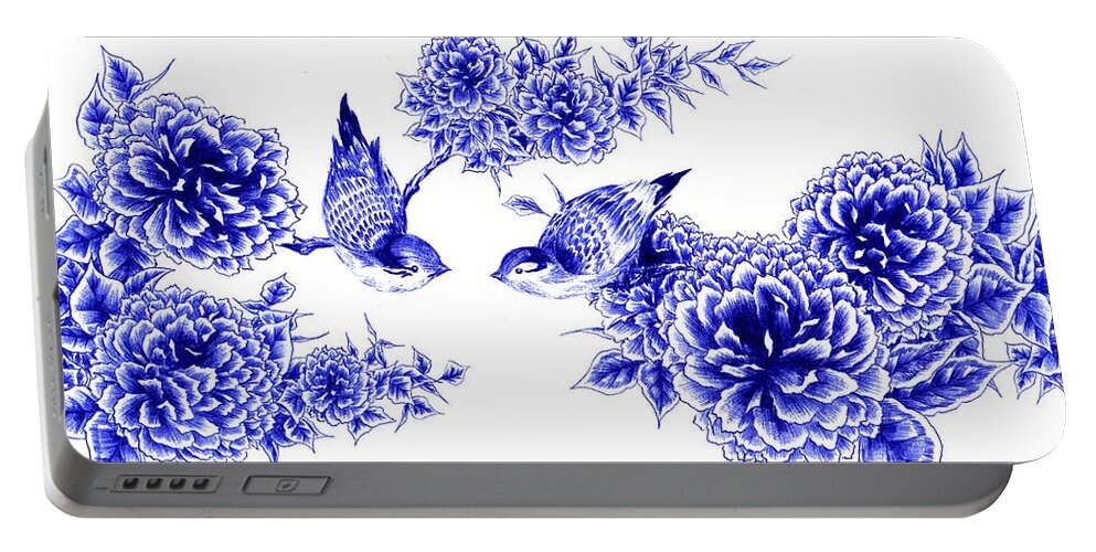 Bird Portable Battery Charger featuring the drawing Hello and Good Morning by Alice Chen