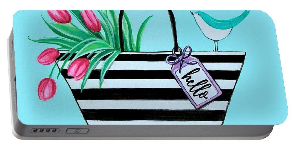 Hello Portable Battery Charger featuring the painting Hello by Elizabeth Robinette Tyndall