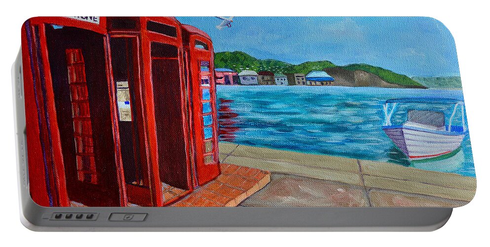 Grenada Portable Battery Charger featuring the painting Hello, it's me, I'm on the Carenage by Laura Forde