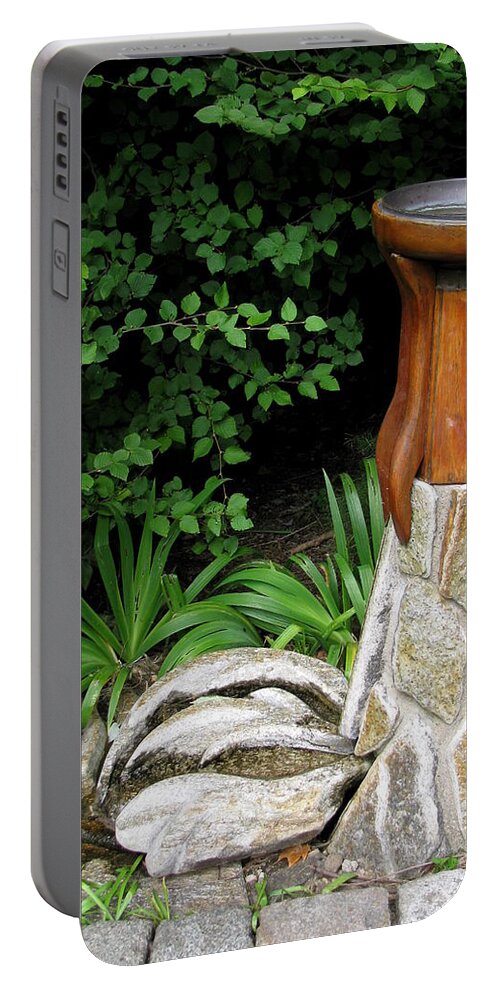 Foliage Portable Battery Charger featuring the photograph Hen Fountain by Deborah Crew-Johnson