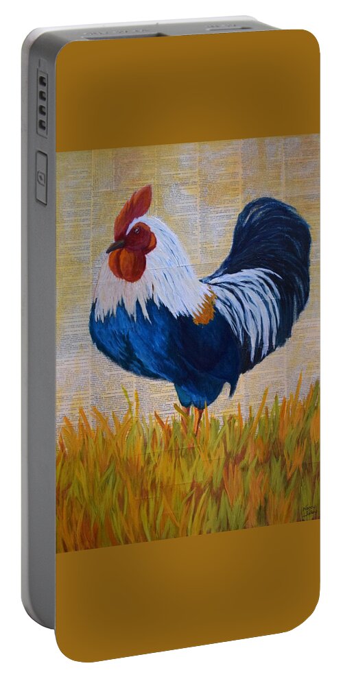 Rooster Portable Battery Charger featuring the painting Henhouse Boss by Nancy Jolley