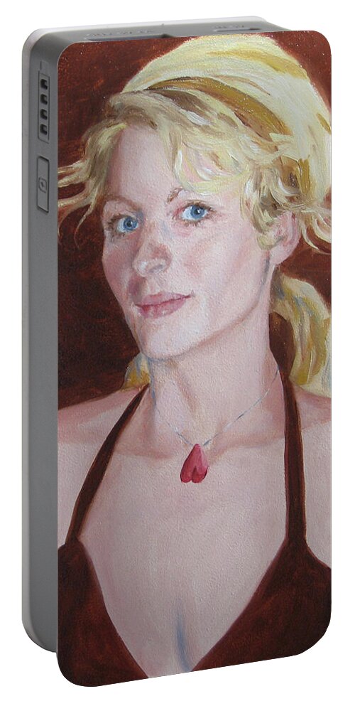 Portrait Portable Battery Charger featuring the painting Her Accessible Heart by Connie Schaertl
