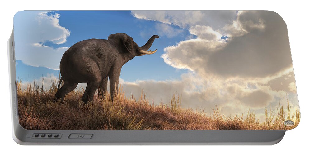 Elephant Portable Battery Charger featuring the digital art Heralding the Dawn by Daniel Eskridge