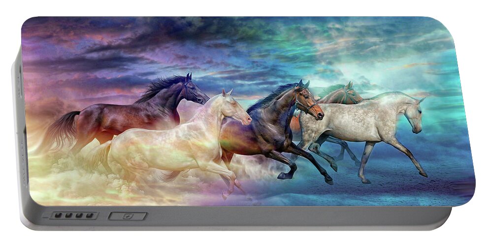 Horses Portable Battery Charger featuring the digital art Herd of horses in pastel by Lilia D