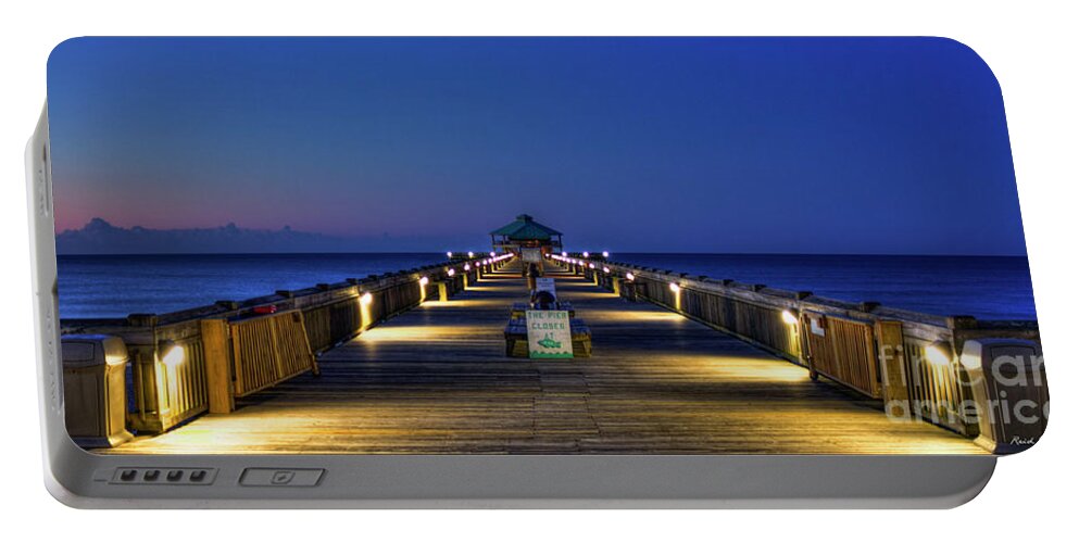 Reid Callaway Here It Comes Now Portable Battery Charger featuring the photograph Here It Comes Now Folly Beach Pier Sunrise Art by Reid Callaway