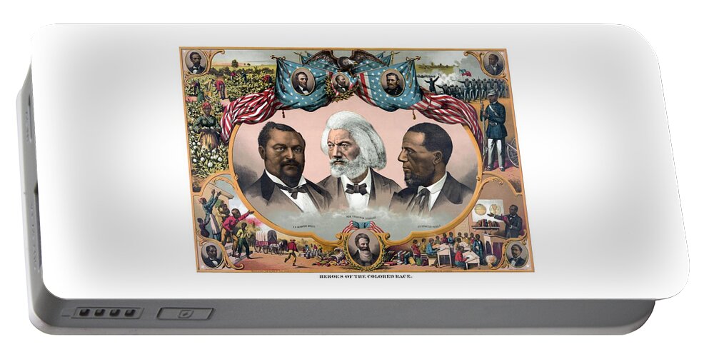 Black History Portable Battery Charger featuring the painting Heroes Of African American History - 1881 by War Is Hell Store