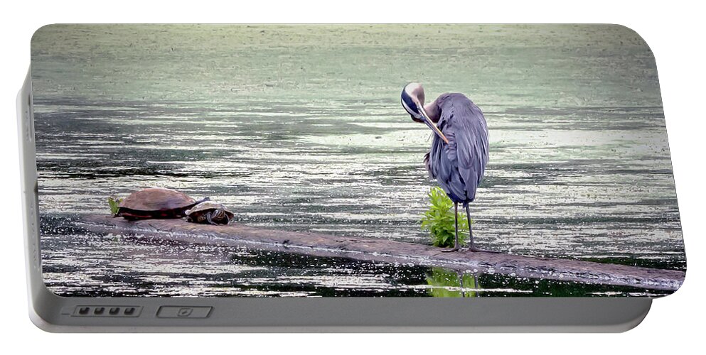 2d Portable Battery Charger featuring the photograph Heron And Turtles by Brian Wallace