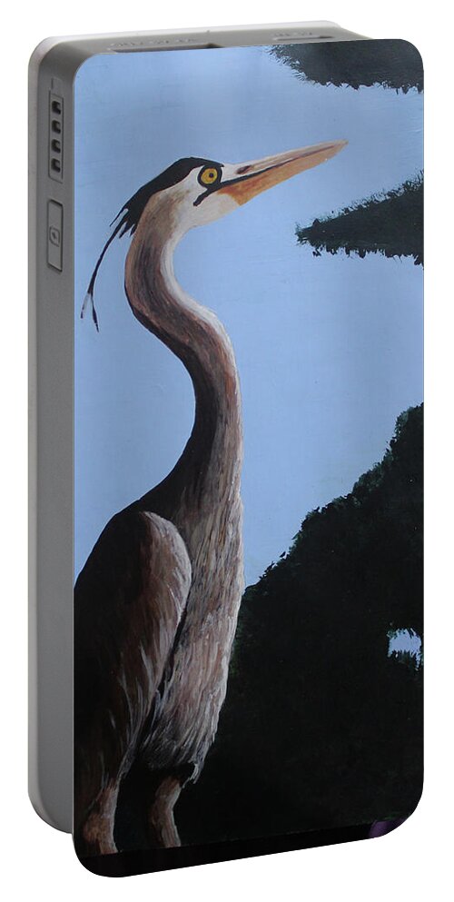 Bird Portable Battery Charger featuring the painting Heron in the trees by April Burton