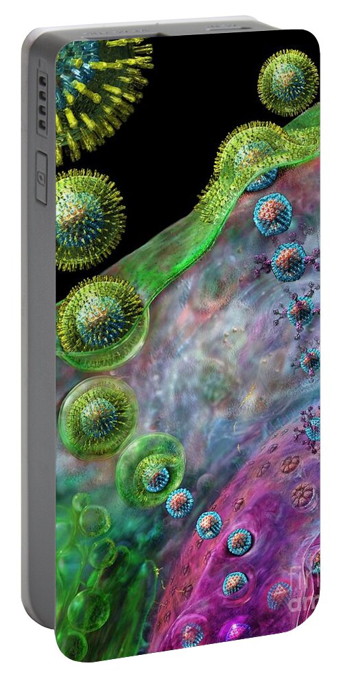 Assembly Portable Battery Charger featuring the digital art Herpes Virus replication by Russell Kightley