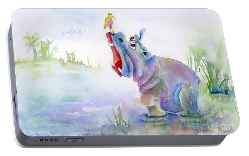 Hippo Portable Battery Charger featuring the painting Hey Whats the Big Idea by Amy Kirkpatrick