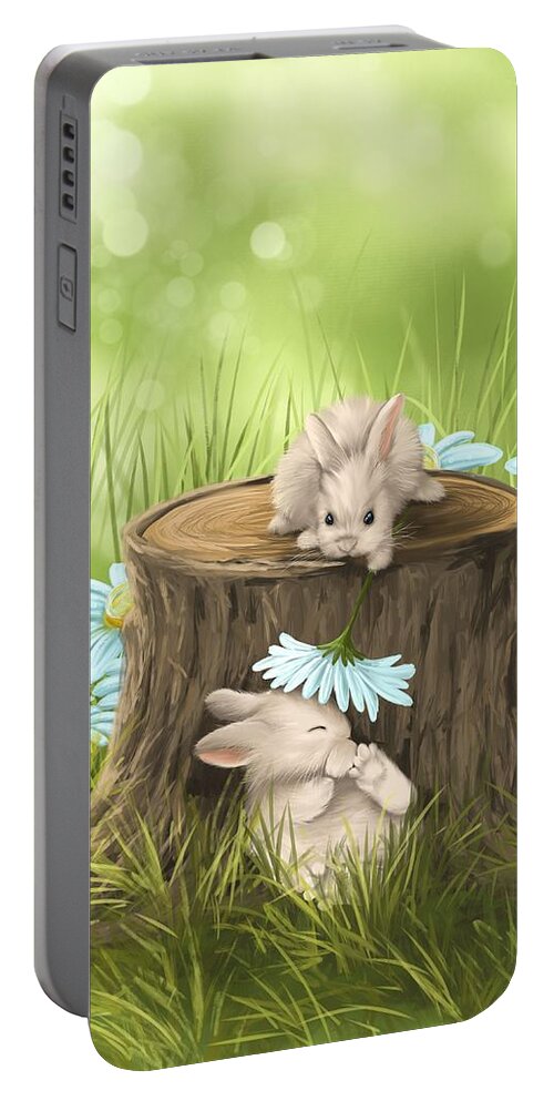 Bunny Portable Battery Charger featuring the painting Hi there by Veronica Minozzi