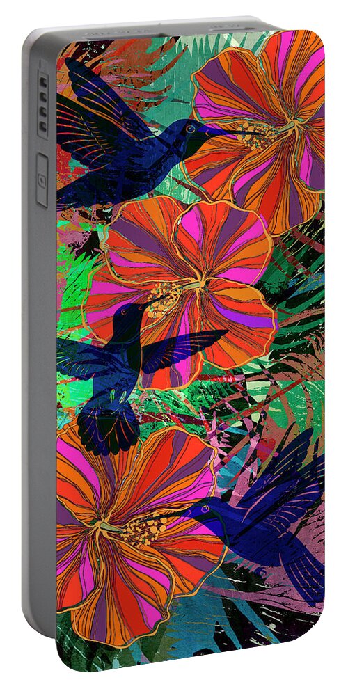  Portable Battery Charger featuring the digital art Hibiscus and Hummers by Sandra Selle Rodriguez