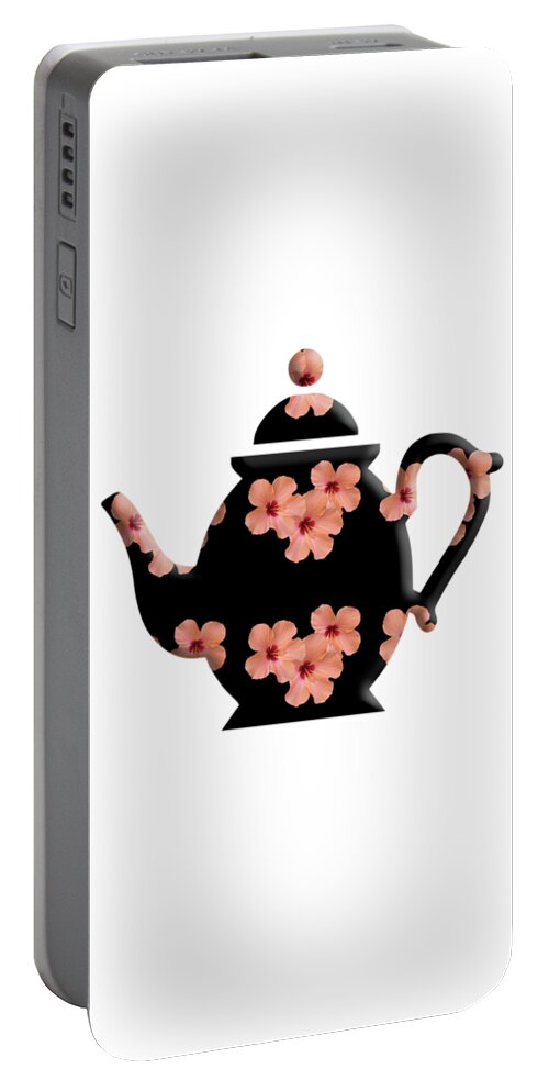 Hibiscus Portable Battery Charger featuring the digital art Hibiscus Pattern Teapot by Anthony Murphy