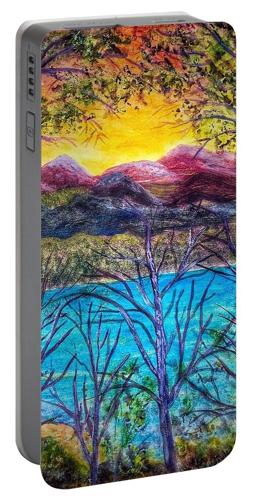 Lake Portable Battery Charger featuring the painting Hidden Lake by Anne Sands