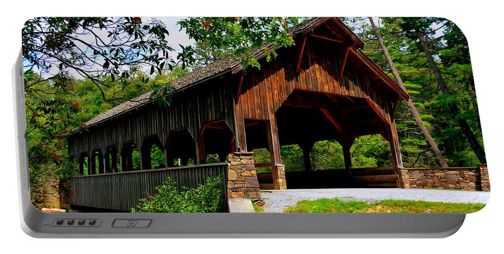 High Falls Covered Bridge Portable Battery Charger featuring the photograph High Falls Covered Bridge by Lisa Wooten