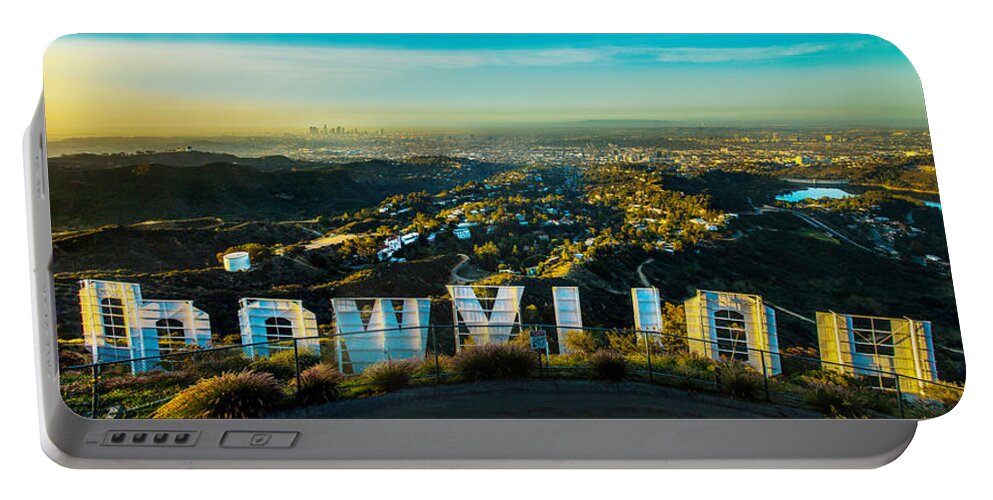 Hollywood Sign Portable Battery Charger featuring the photograph High On Hollywood by Az Jackson