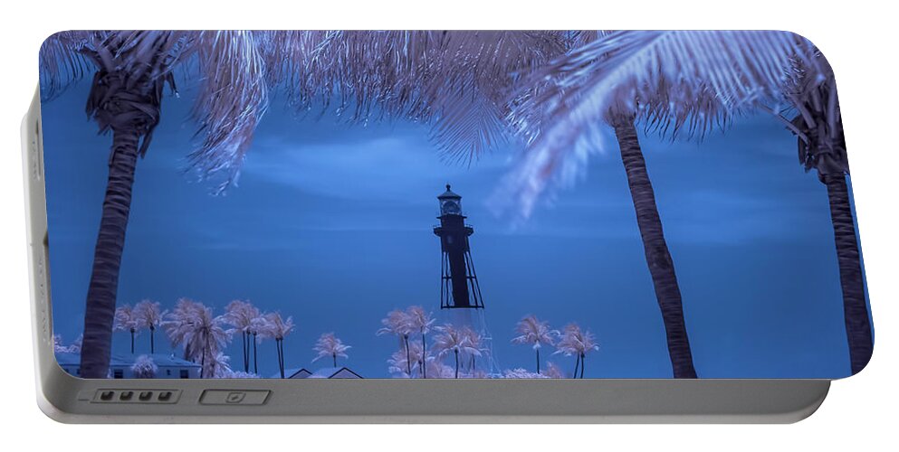 Hillsboro Inlet Lighthouse Infrared #hillsboro Lighthouse # Hillsboro Inlet # Lighthouse # Historic Lighthouse # Hillsboro Inlet Lighthouse # Pompano Beach Portable Battery Charger featuring the photograph Hillsboro Inlet Lighthouse infrared by Louis Ferreira