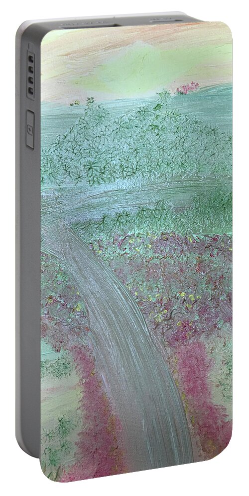 Oil On Canvas Portable Battery Charger featuring the painting Hillside by Karen Nicholson