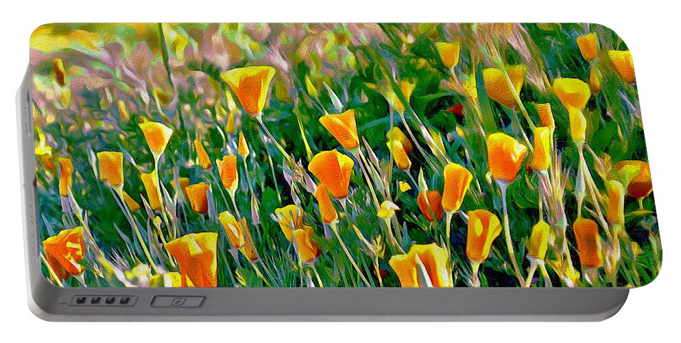 Impressionistic Portable Battery Charger featuring the digital art Hillside Poppies - Impressions Three by Glenn McCarthy Art and Photography