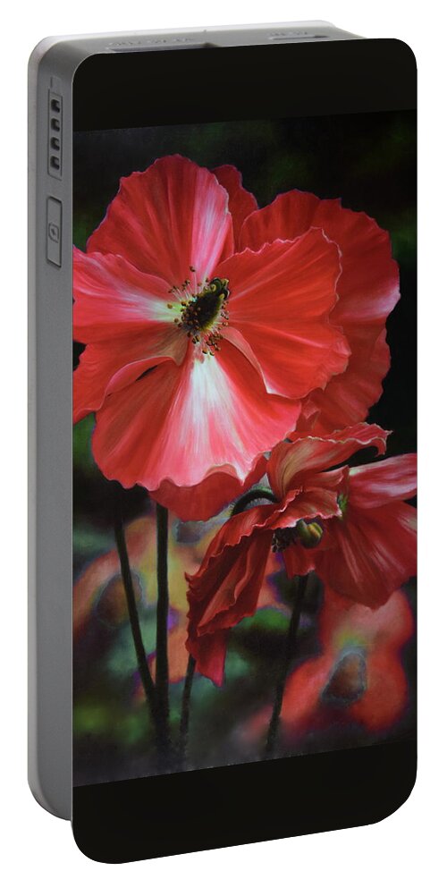 Flowers Portable Battery Charger featuring the painting Red Himalayan Poppy by Lynne Pittard