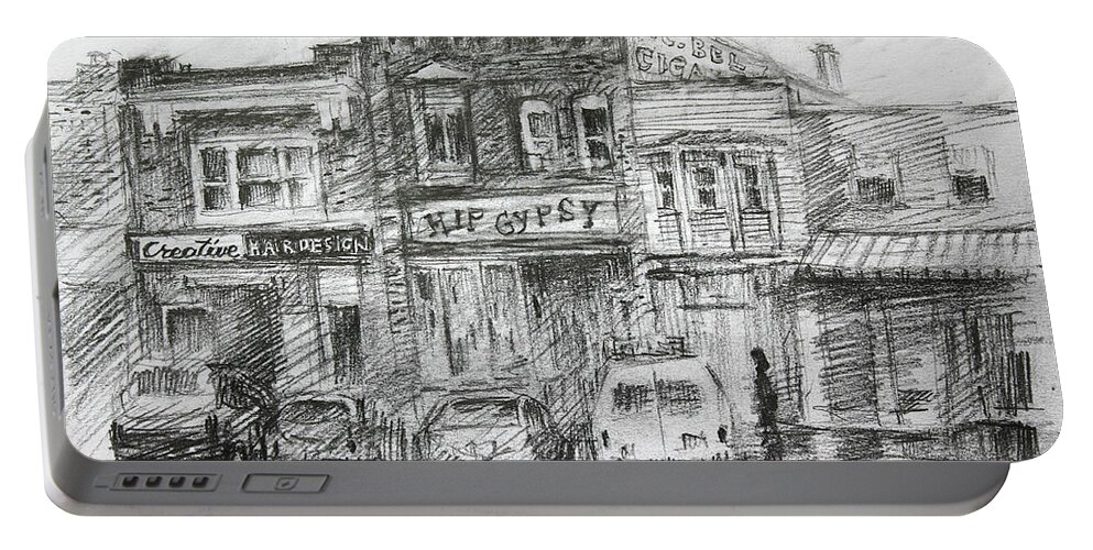Hip Gypsy Portable Battery Charger featuring the drawing Hip Gypsy North Tonawanda by Ylli Haruni