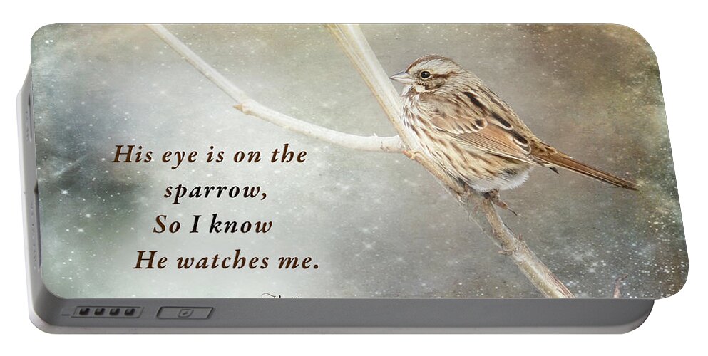 Bird Portable Battery Charger featuring the photograph His Eye is on the Sparrow by Eleanor Abramson