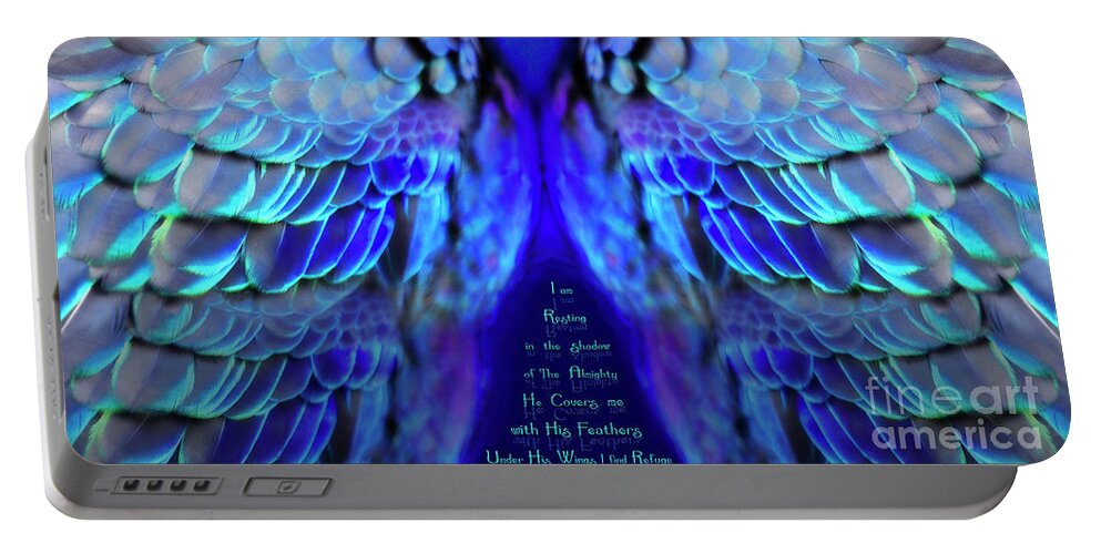 Wings Portable Battery Charger featuring the mixed media Psalm 91 Wings 2 by Constance Woods