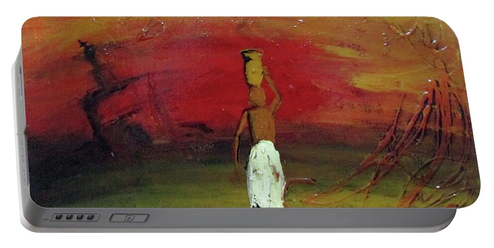 African Art For Sale Portable Battery Charger featuring the painting Historias by Carlos Paredes Grogan