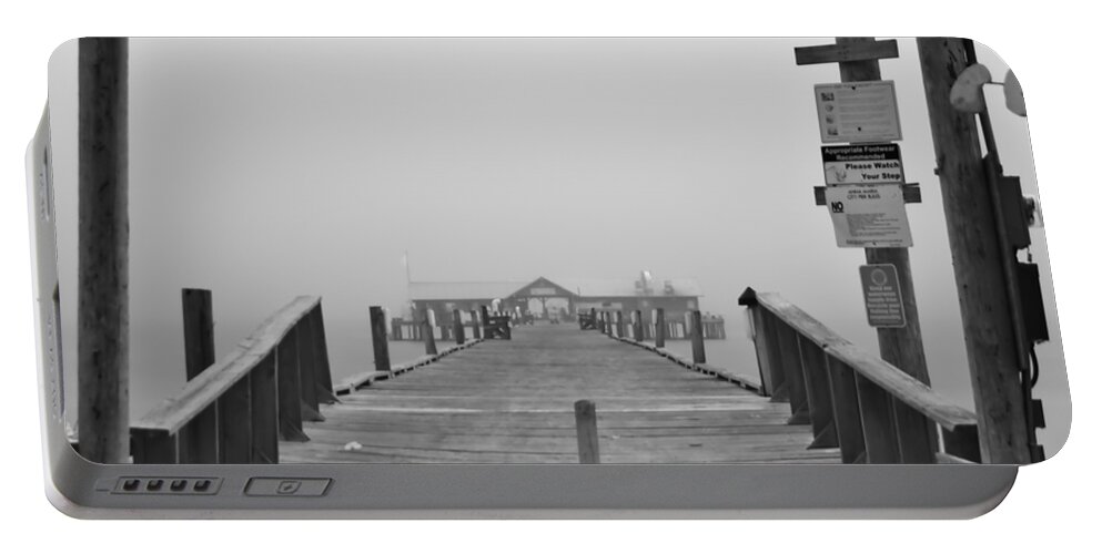 Anna Maria Island Portable Battery Charger featuring the photograph Historic Anna Maria City Pier in Fog Infrared 52 by Rolf Bertram