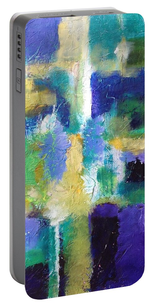 Contemporary Abstract Portable Battery Charger featuring the painting History of the World Briefly by Dennis Ellman