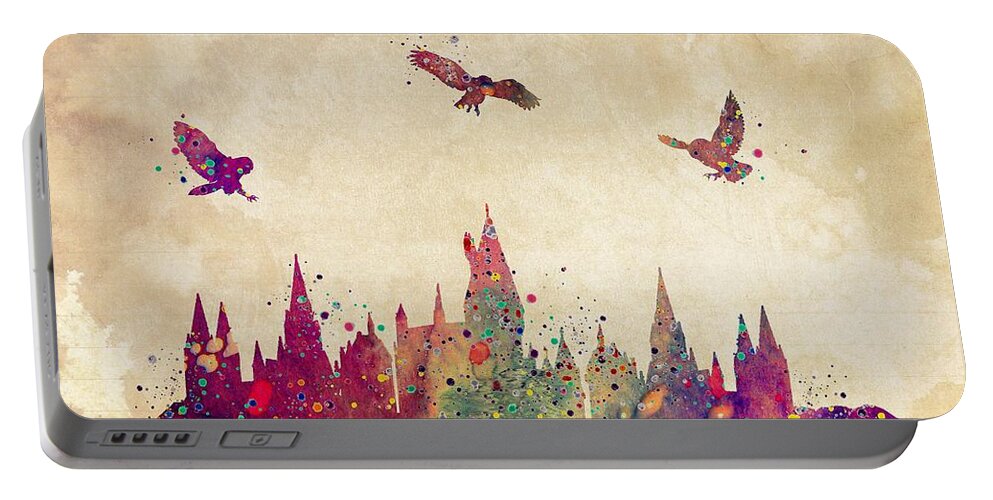 Hogwarts Castle Portable Battery Charger featuring the digital art Hogwarts Castle Watercolor Art Print by White Lotus