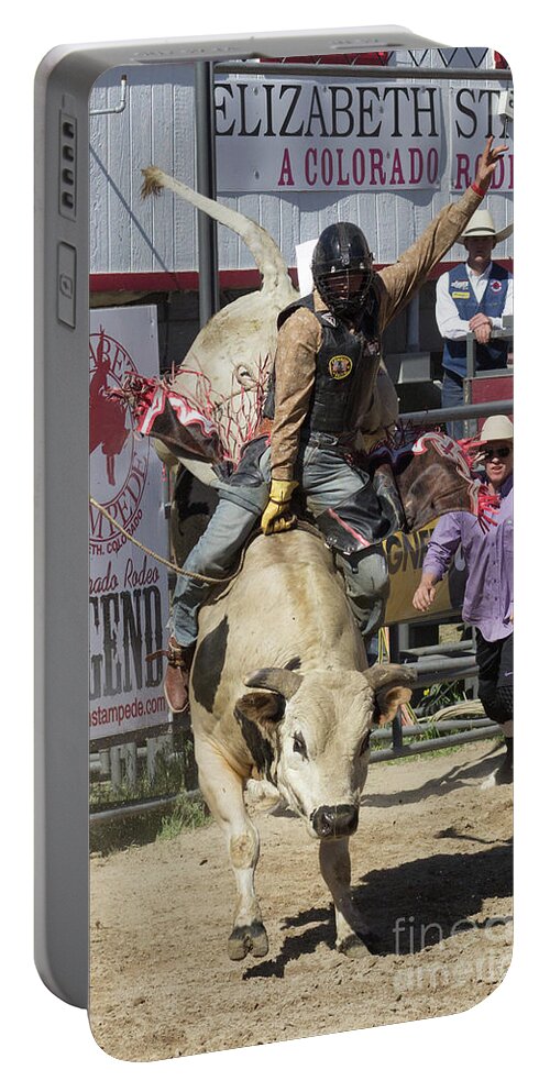 Rodeo Portable Battery Charger featuring the photograph Holding On by Steven Parker