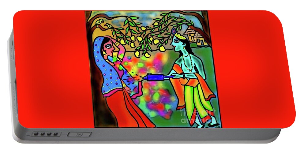 Holi Painting Portable Battery Charger featuring the digital art Holi by Latha Gokuldas Panicker