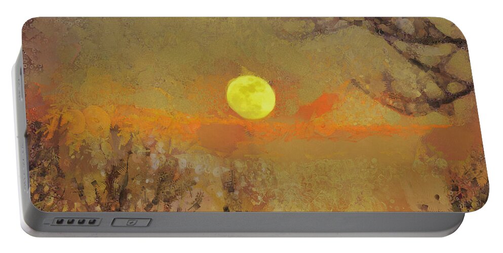 Sun Portable Battery Charger featuring the mixed media Hollow's Eve by Trish Tritz