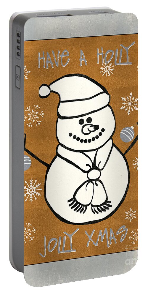 Snowman Portable Battery Charger featuring the painting Holly Holly Xmas by Debbie DeWitt