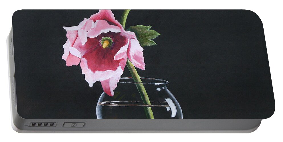 Flower Portable Battery Charger featuring the painting Hollyhock by Donna Tucker