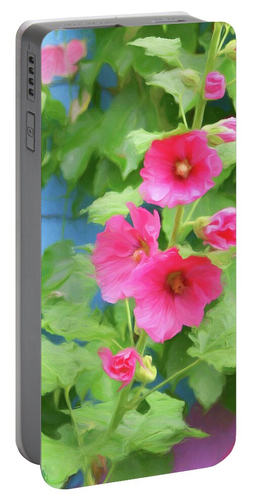 Hollyhock Portable Battery Charger featuring the photograph Hollyhocks - 1 by Nikolyn McDonald